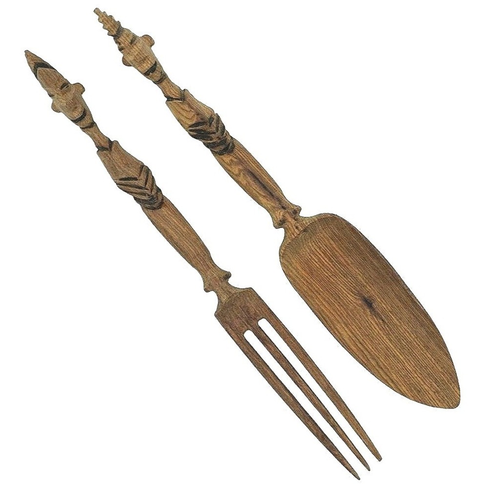 Tribal Unbranded Salad Servers Unisex OS Brown Hand Carved Wood